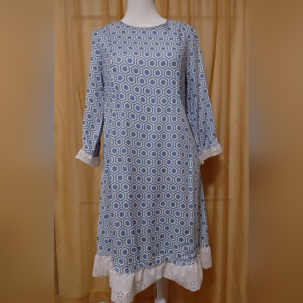 NWT Women's As U Wish blue/whitedress with eyelet trim. Size Small.